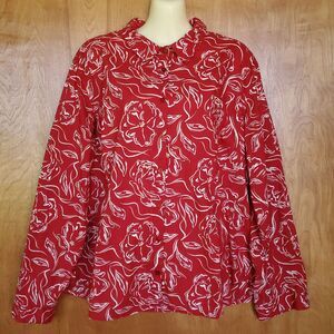 Seasalt Cornwall Larissa Shirt Size 16 Red Floral Roll Tab Sleeve Organic Cotton